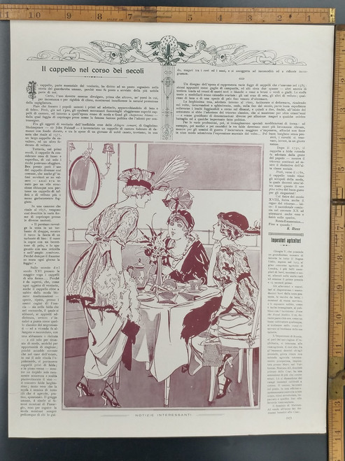 Women gathered around a table sharing interesting news. Original Antique Print 1915