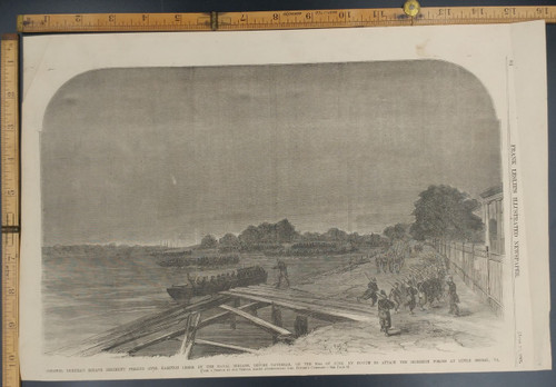 Colonel Duryea's Zouave Regiment Ferried over Hampton Creek. Little Bethel Virginia.Original Antique Civil War Print 1861