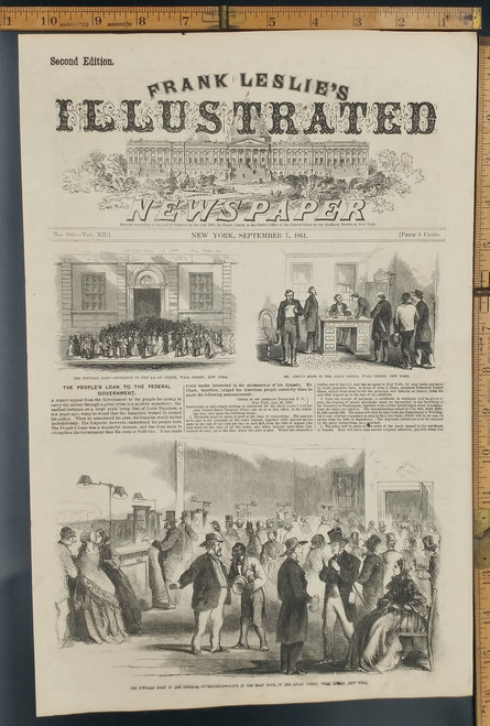 The peoples loan to the federal government, Assay Office, Wall Street, New York. Original Antique Civil War Engraving AKA Print 1861.