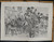 Going to the Derby a hundred years ago by R. Caton Woodville. Horses pulling wagons and a donkey pulling a cart. Extra Large Original Antique Print from 1895.