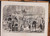 The Christmas market in Berlin. A crowded street scene with the Christmas tree and children with their toys, as well as a little dog. Original Large Antique print from 1874.