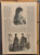 A lady wearing a head dress of gros grain ribbon. Woman in a Scotch Plaid Bedouin. Paris gossip article entitled those dreadful Americans. Original Antique engraving from Harper's Bazaar 1872.