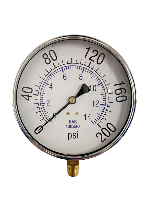 CP-4525-L Pressure Gauge, Bottom Mount, 4-1/2 inch Diameter Face, Dry, 0 To 200 PSI, 1/4 inch Male NPT, Plastic Lens (101d-454g)