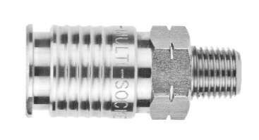 Stainless Steel (FKM Seal) 1/4" Multisocket x 1/4" Male NPTF