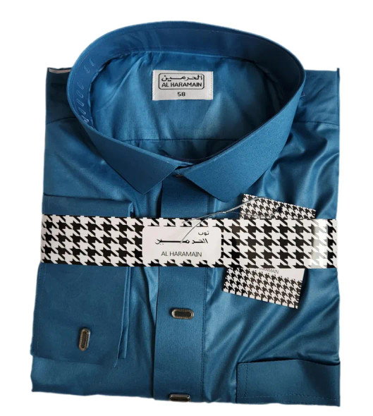 Men's Qatari style Thobe Button Cuff Sleeve Shiny Arabic Kaftan Jubah by Al Haramain