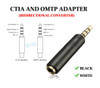 Stereo Audio CTIA OMTP Adapter Bi-direction Converter Connector 4-pole TRRS 3.5mm Male to Female Black White