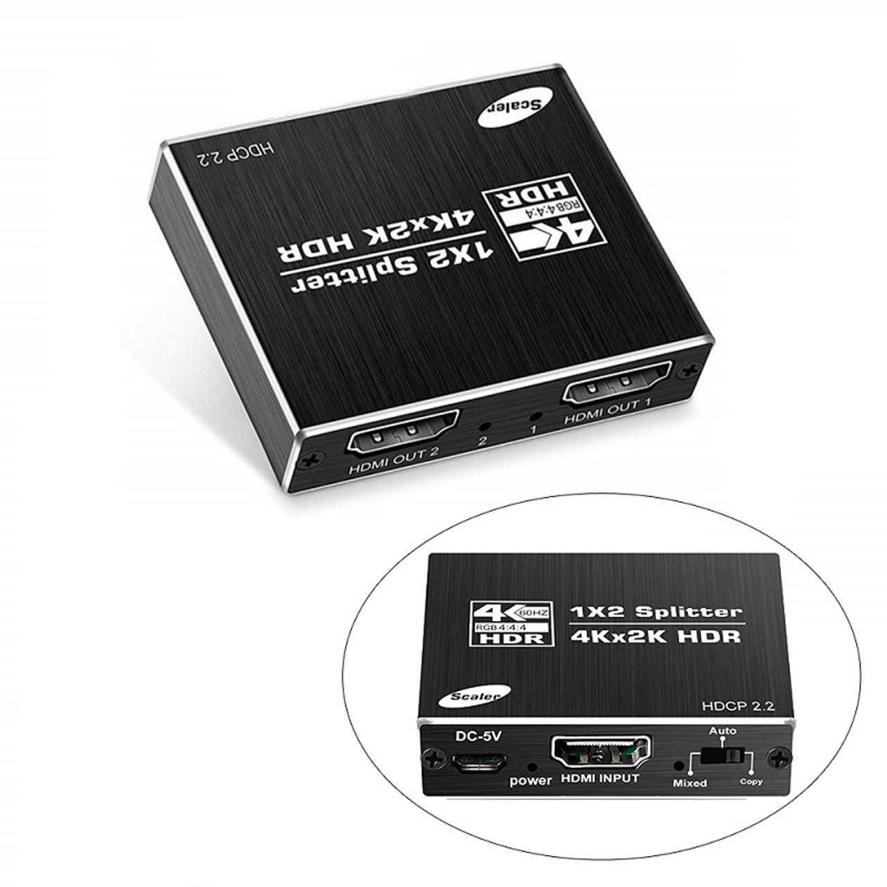 HDMI v2.0 Splitter 1 In 2 Out HDCP 2.2 With Power Supply 4K@60Hz UltraHD Supports Foxtel UHD PS3 PS4 Blu-Ray STB XBox