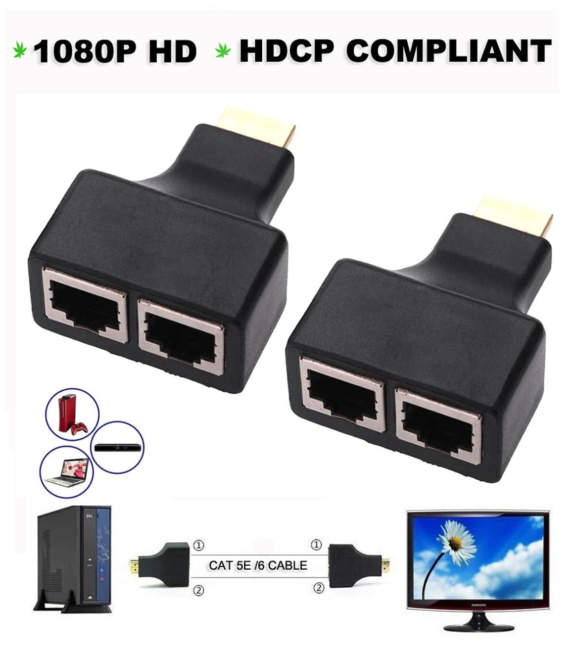 HDMI Extender Repeater Over RJ45 Ethernet Cable Supports 3D HD UP to 30M