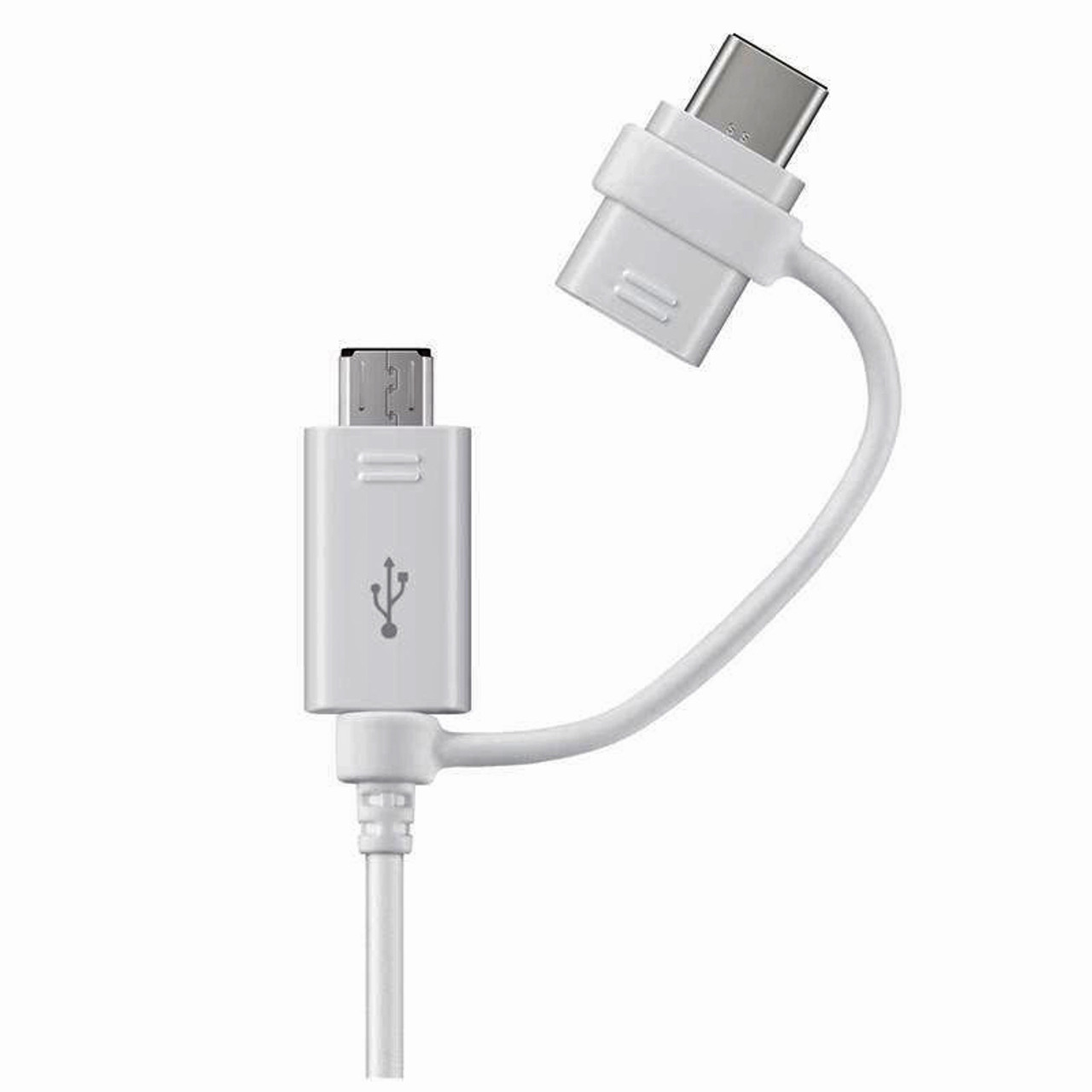 Samsung USB Type-C (USB-C) And Micro USB 2-in-1 Adapter Cable Data Sync Power Supply Charger Cord 2A Fast Charging White Black 1.5M