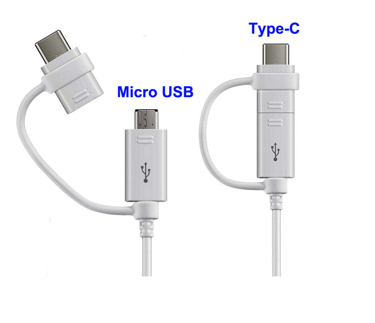 Samsung USB Type-C (USB-C) And Micro USB 2-in-1 Adapter Cable Data Sync Power Supply Charger Cord 2A Fast Charging White Black 1.5M