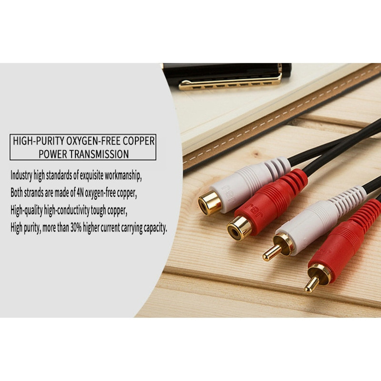 JSJ Premium 2RCA Extension Cable 1.8M Stereo Audio Red White Jack 2 RCA Male to Female Extending Cord Gold Plated For Speaker AMP TV Player Sound