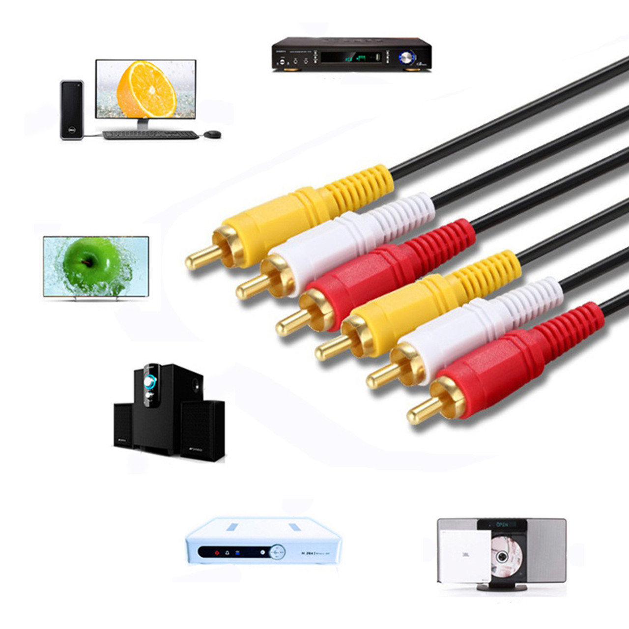 3RCA Male to Male Cable Stereo Audio Video Plug Composite Cord Premium Copper Core 1.5M ~ 20M