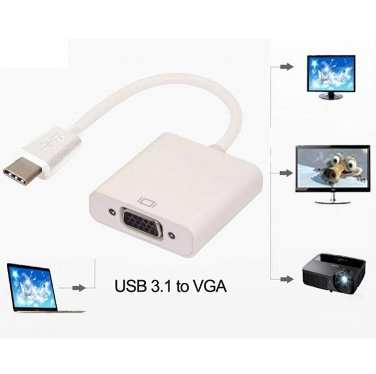 USB-C Thunderbolt 3 Male to VGA Female Adapter USB 3.1 Type-C Full HD Display Converter