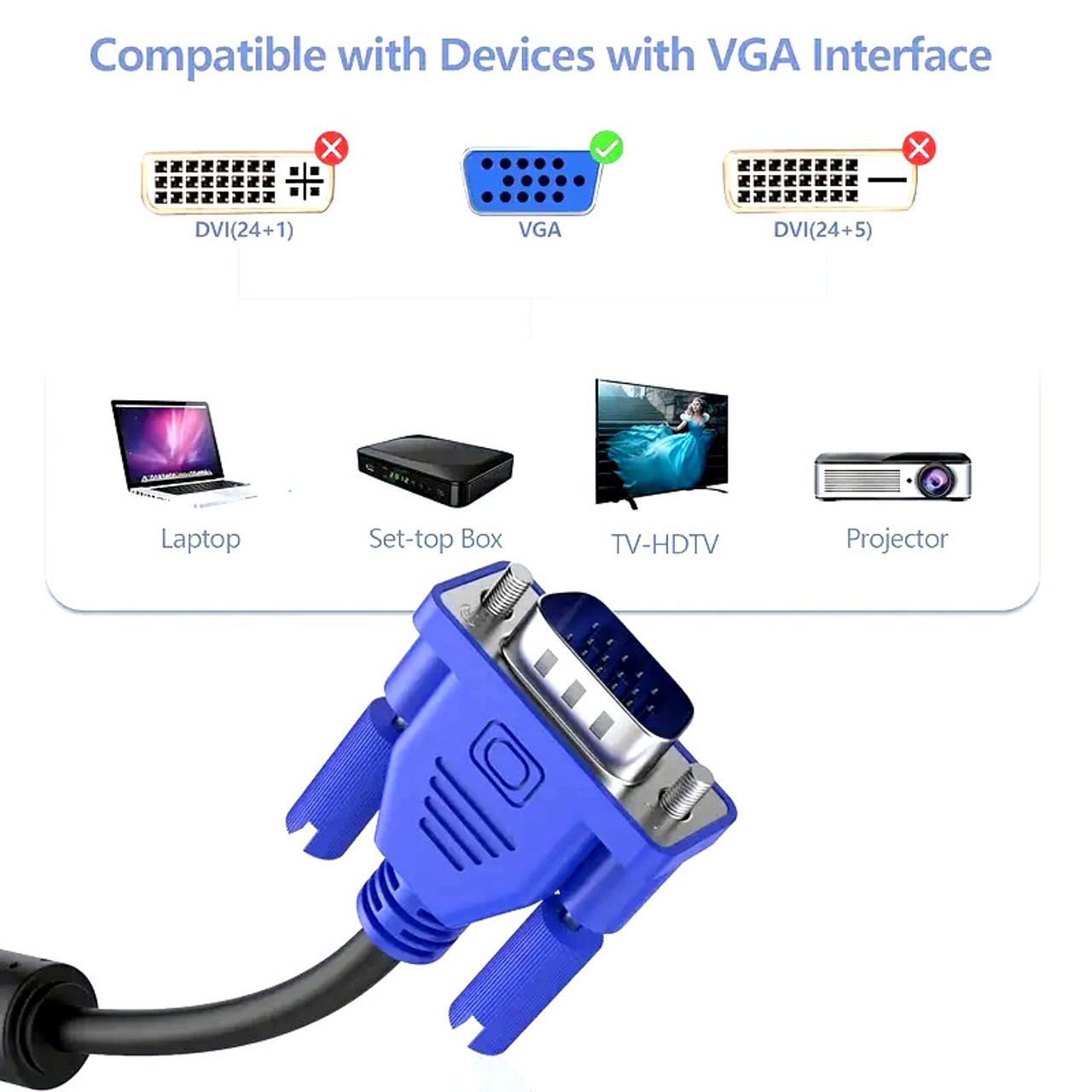 Premium VGA SVGA D-SUB Male to Male Cable M/M Display Cord For PC Computer/Laptop to LCD Monitor TV Projector 1.5M 3M