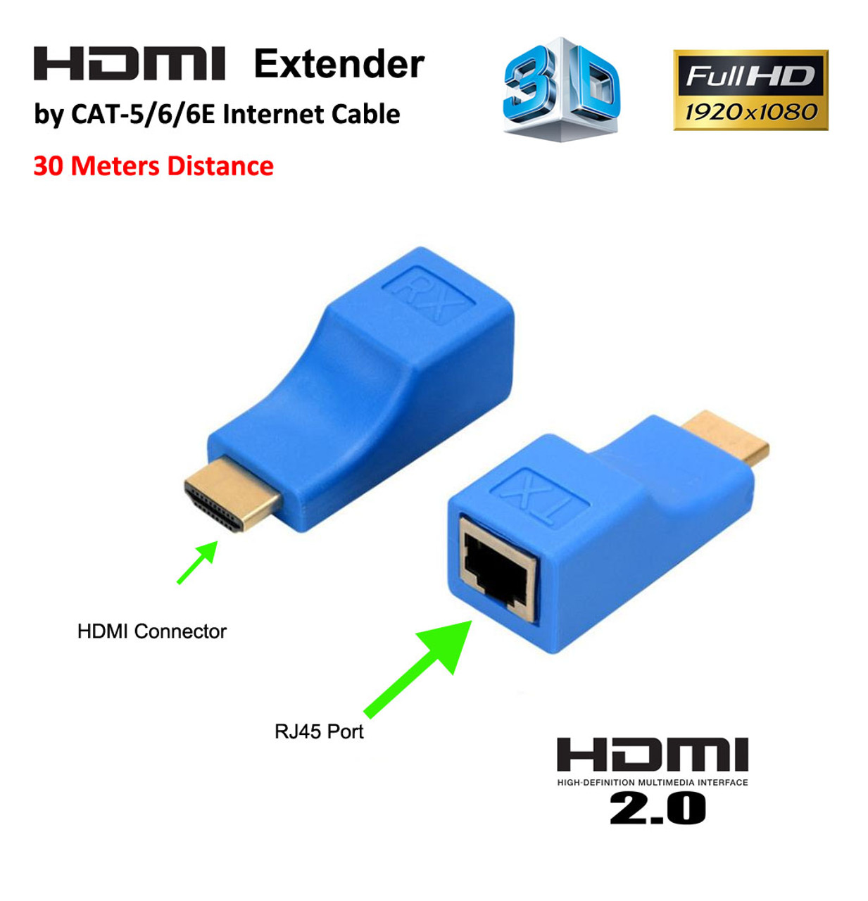 30M 4K HDMI Extender Over Cat-6/6e RJ45 Network LAN Ethernet Adapter
