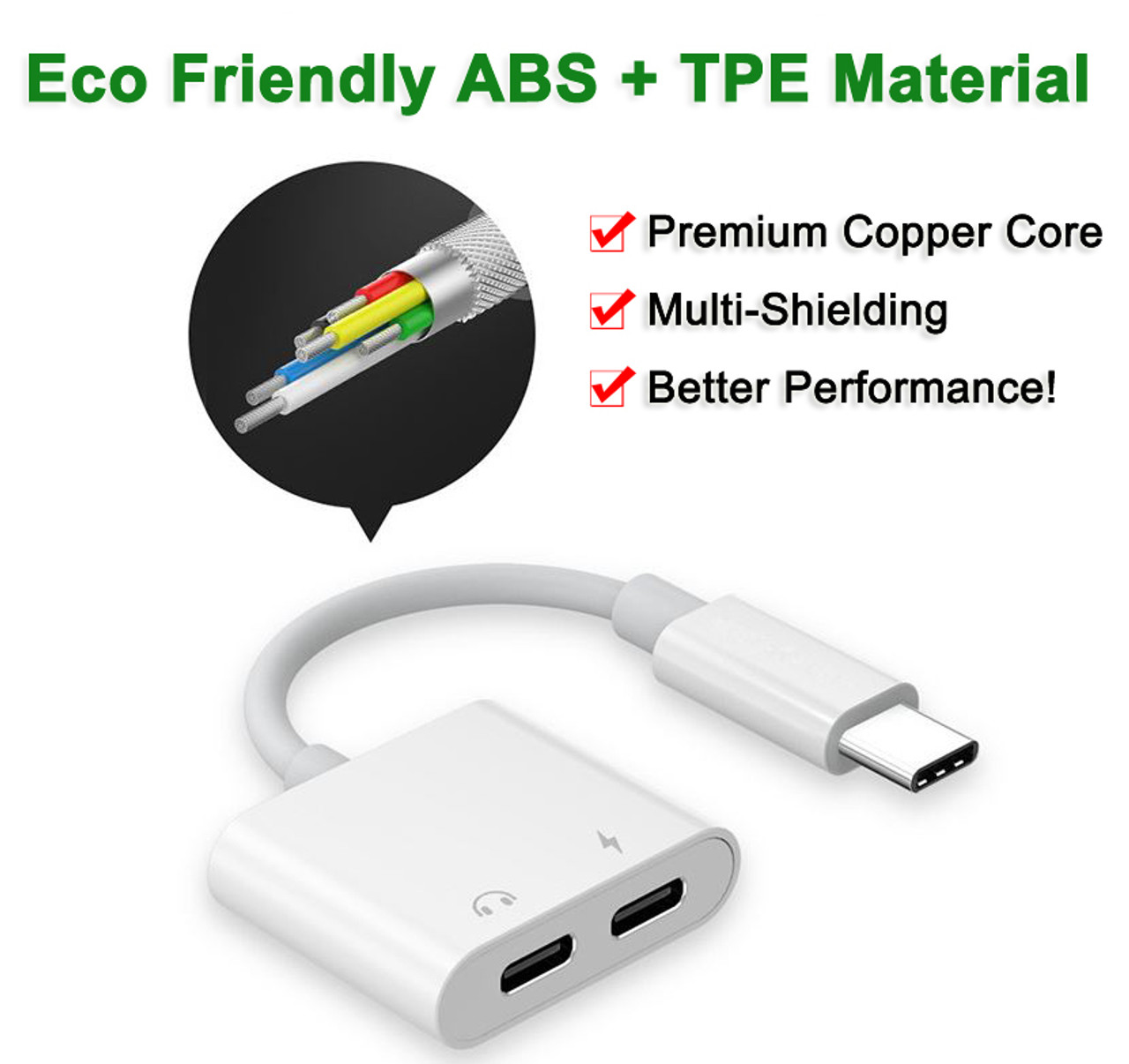 USB-C to 3.5mm Audio Port USB Type-C Splitter 2-in-1 PD3.0 Fast Charging Adapter Splitter For Mobile Phone Tablet Laptop