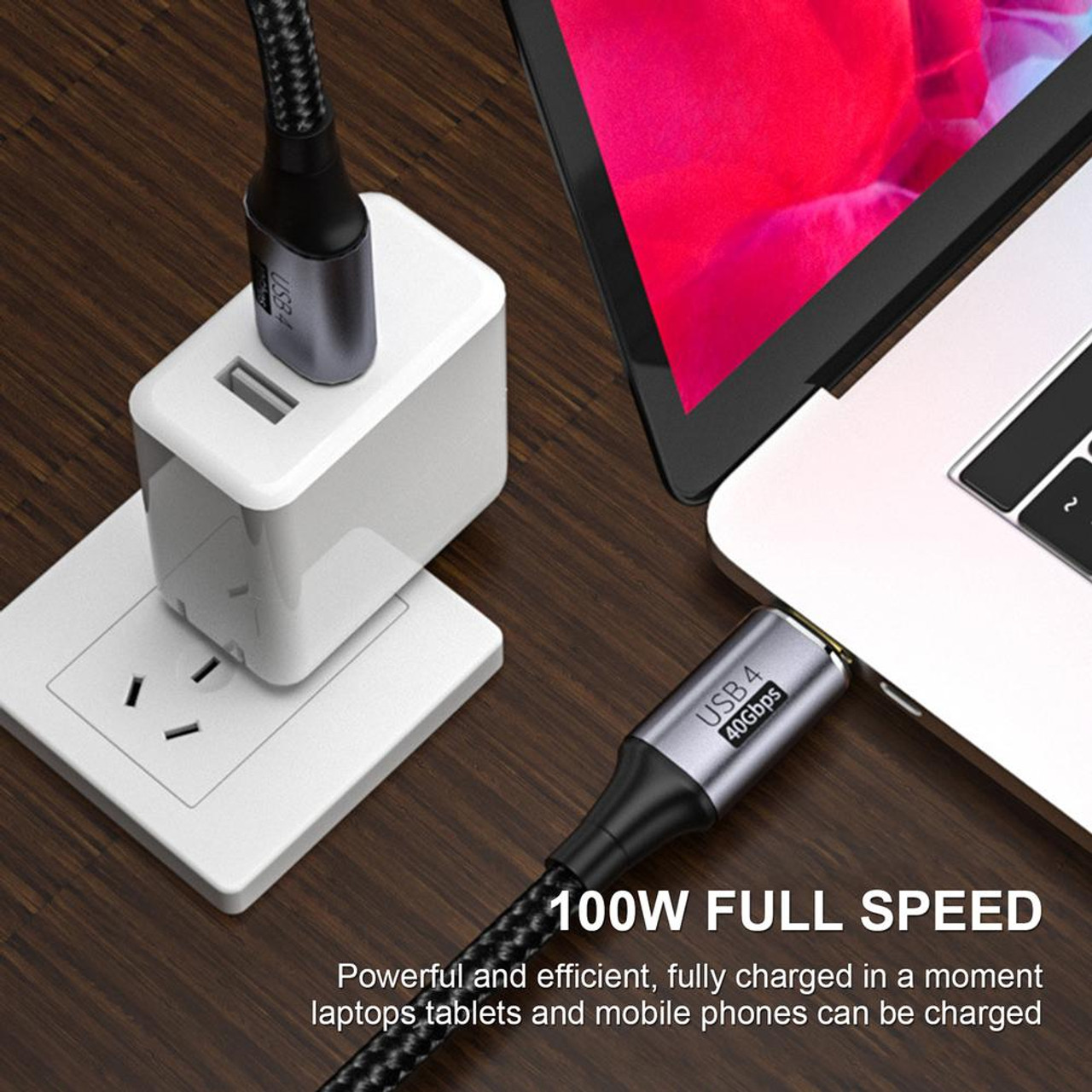 USB-C Male to Male USB 4.0 Type-C Cable Elbow 90° Angle Plug Superspeed Supports Thunderbolt3 PD 100W Nylon Braided Cord 40Gbps 8K 60HZ