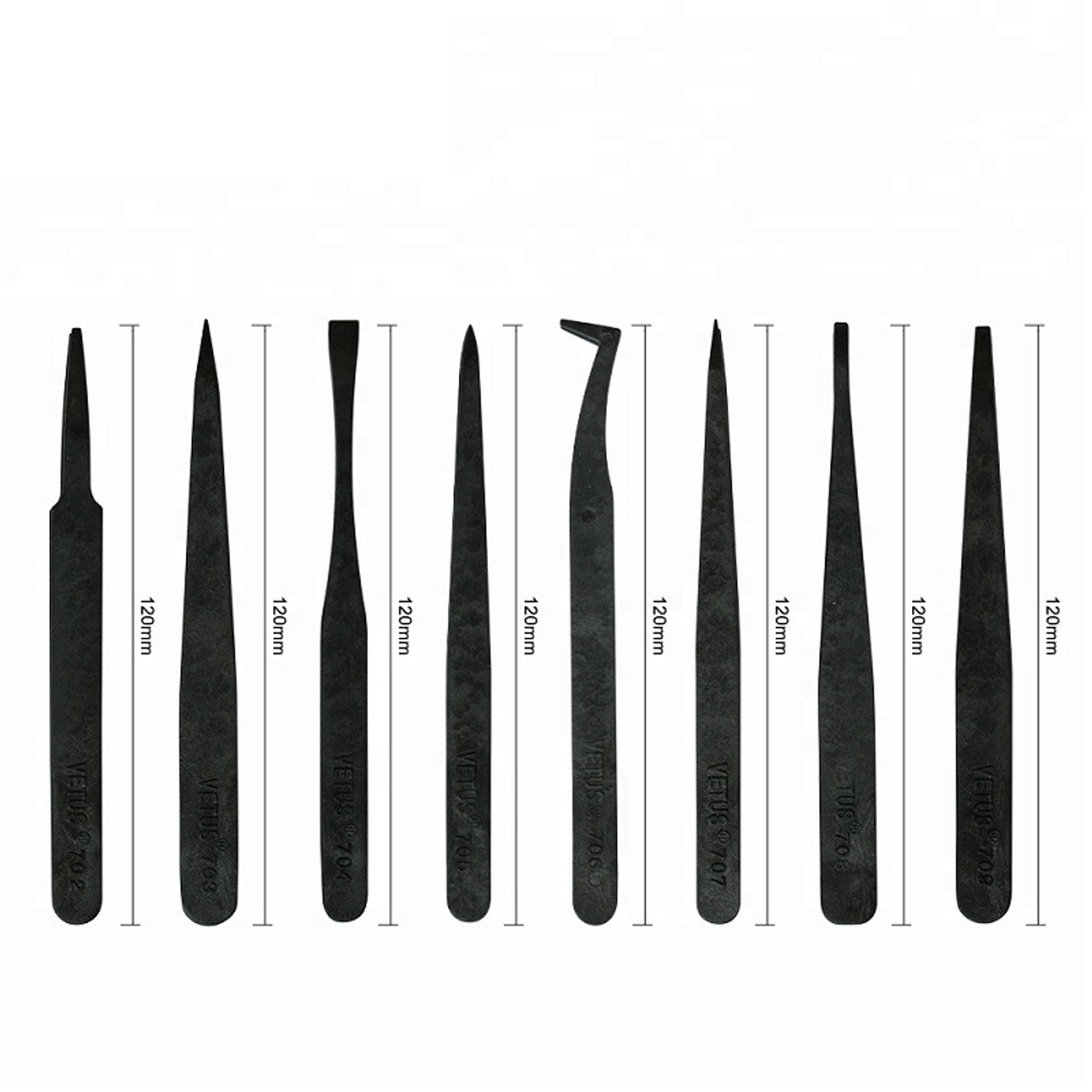 VETUS Anti-static Plastic Tweezers Heat Resistant Carbon Fiber Crafts Hand Clip 702 703 704 705 706 707 708 709