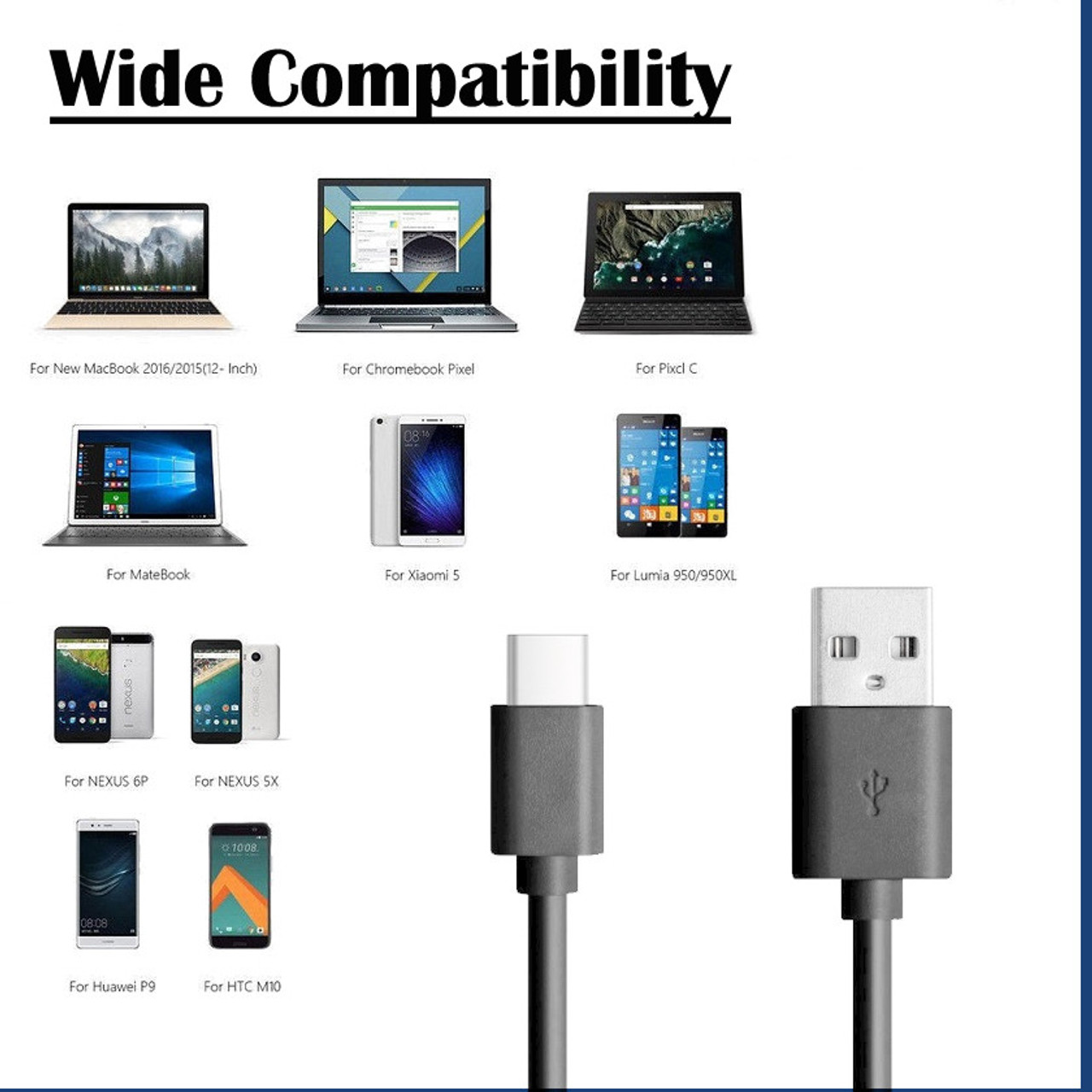 USB Type-C Adapter Cable USB-C Data Sync Power Supply Charger Cord 5M 3M 2M For Mobile Phone Tablet Black