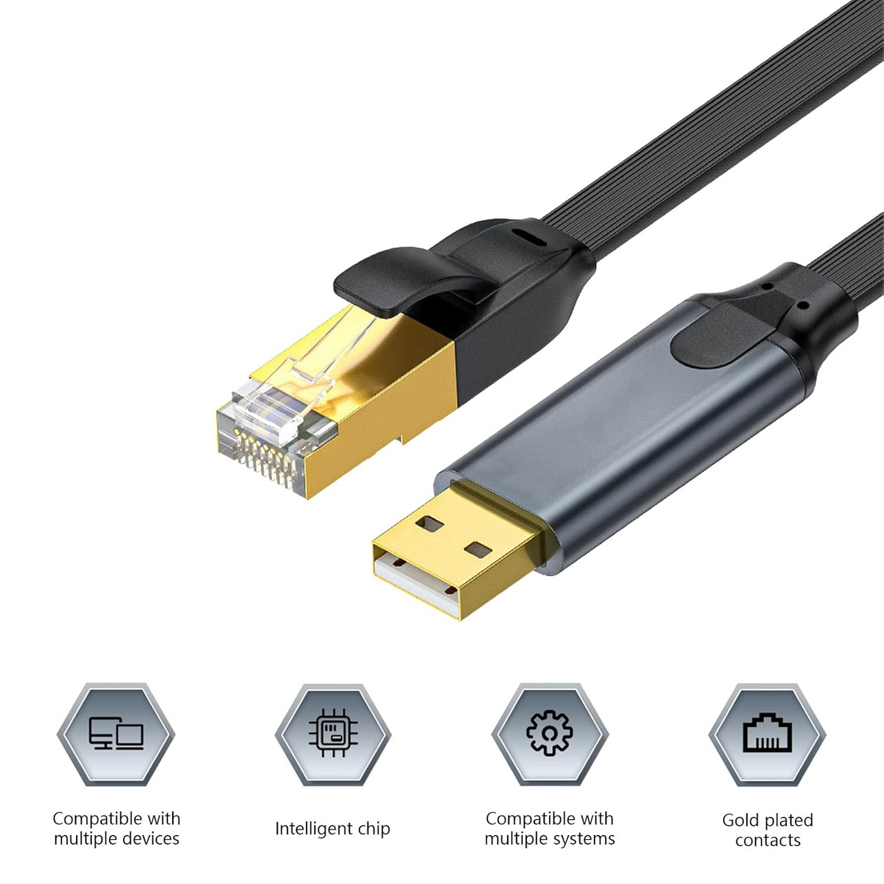 JH Premium USB to Rj45 Console Cable Rollover Debug Cord For Network Switch Router