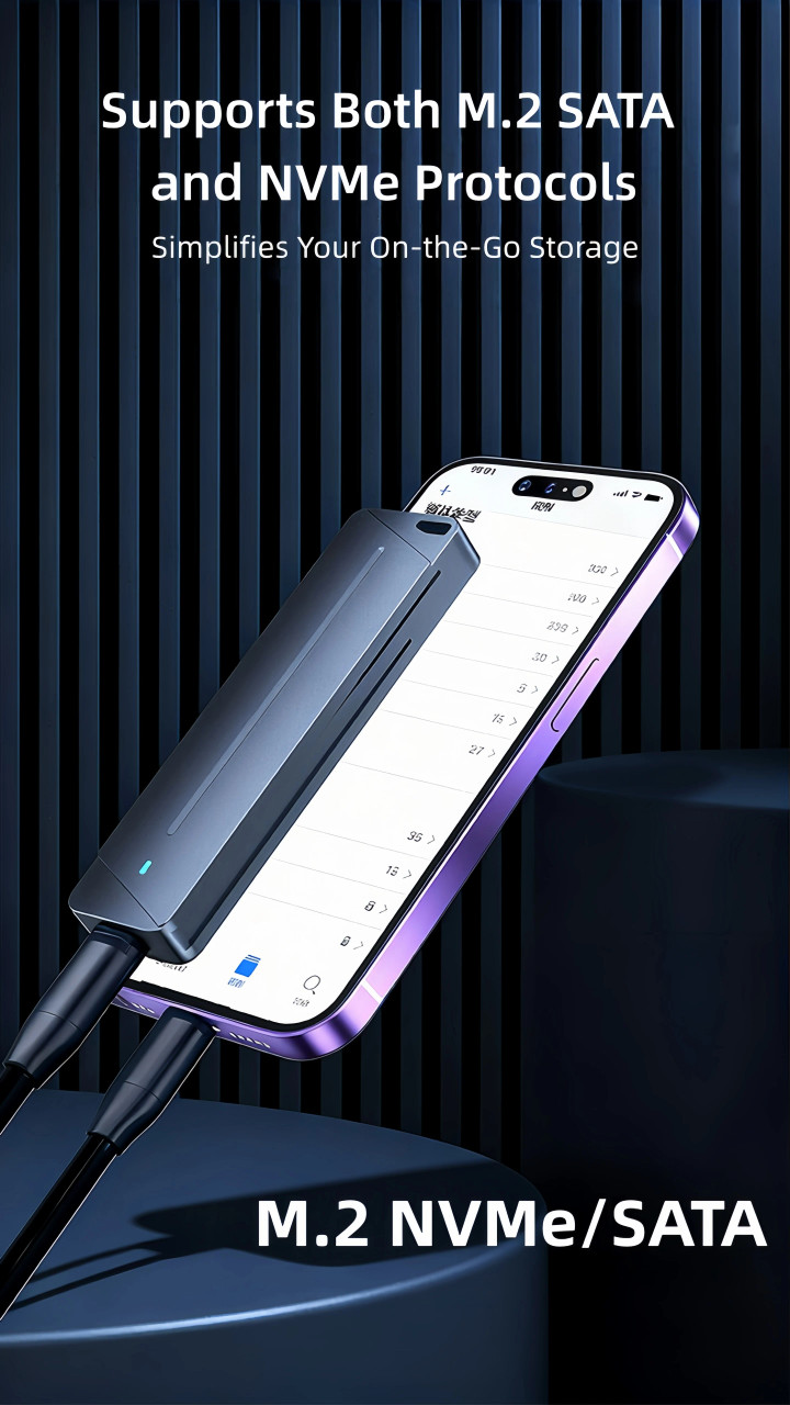 M.2 NVMe SATA SSD Enclosure Case 10Gbps USB-C 3.2 USB Type-C Gen 2 Dual Protocol Reader Premium Metal