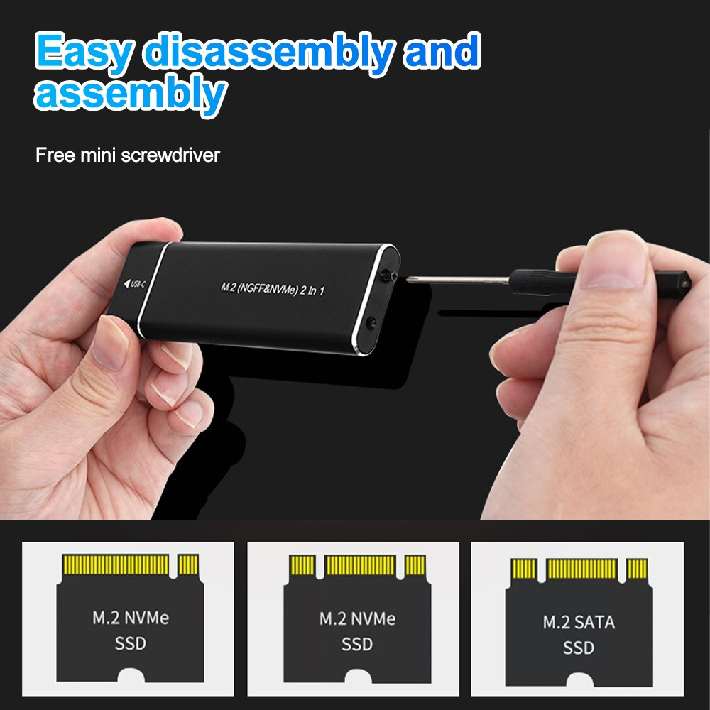 M2 SSD Case M.2 NVMe SATA Enclosure Adapter 10Gbps USB 3.2 Type-C Dual Protocol Black Silver