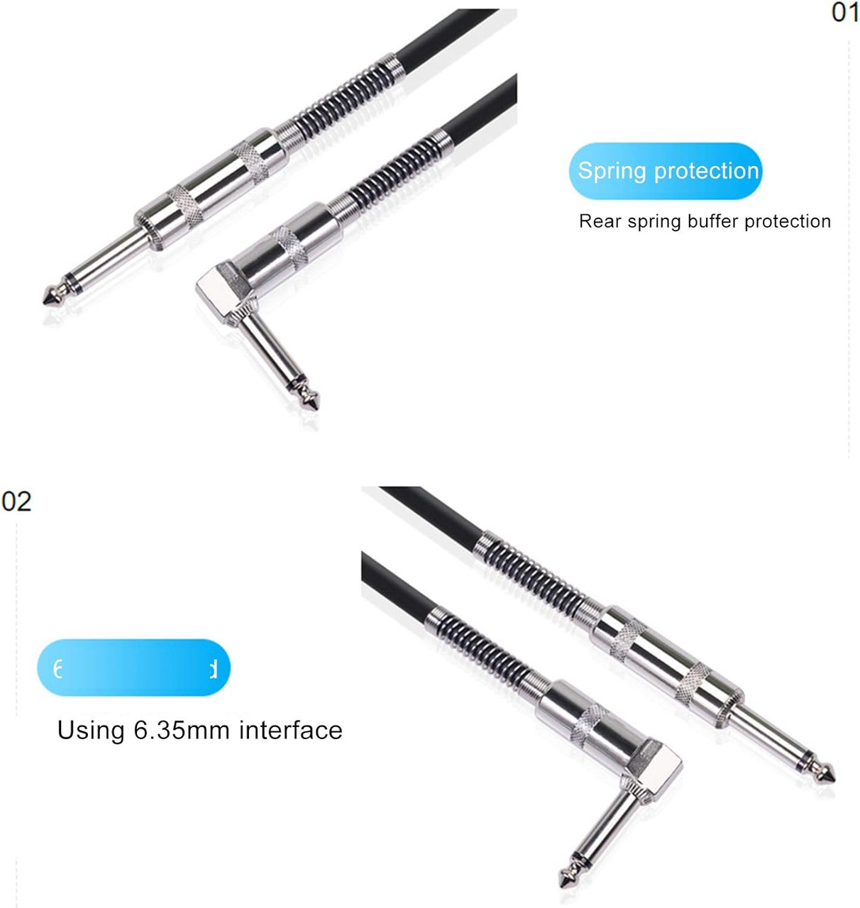 6.35mm Male to 90° Elbow Plug Male Up Down Angle Plug Cable Audio Jack Cord For Bass Drums Guitar 6.5mm Instruments