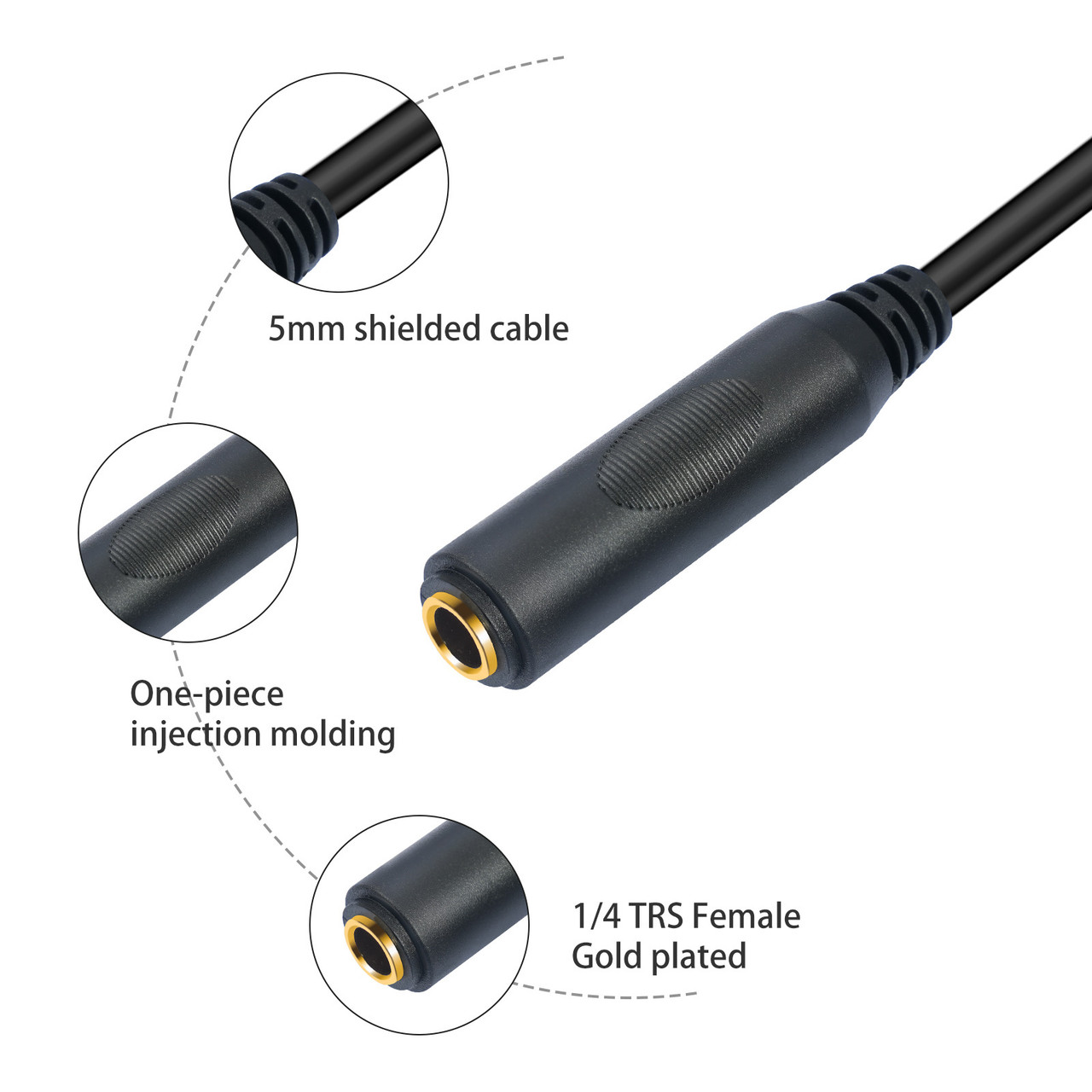 6.35mm 1/4" TRS Headphone Extension Cable Male to Female Stereo Audio Cord 3M 6M