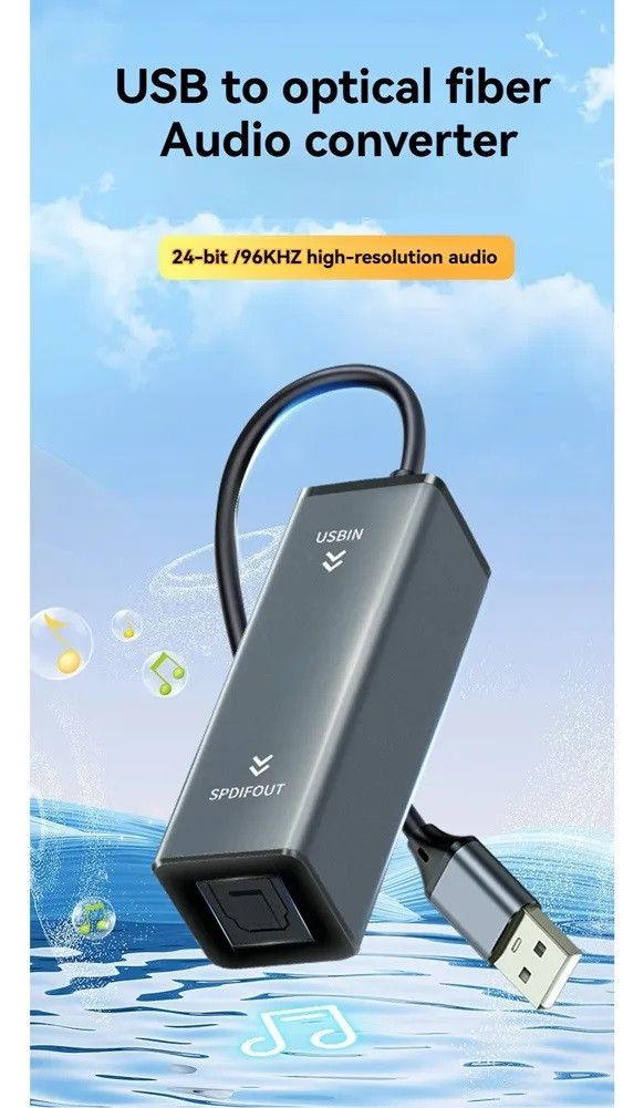 Premium USB Type-A to TOSLINK Optical Fiber Audio Adapter USB to SPDIF Converter