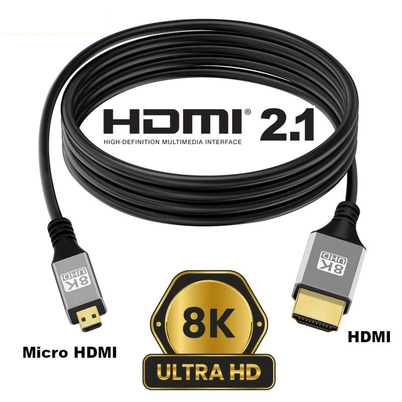 Micro HDMI to HDMI V2.1 Adapter Cable Audio Video 8K 60Hz UltraHD HDTV Cord