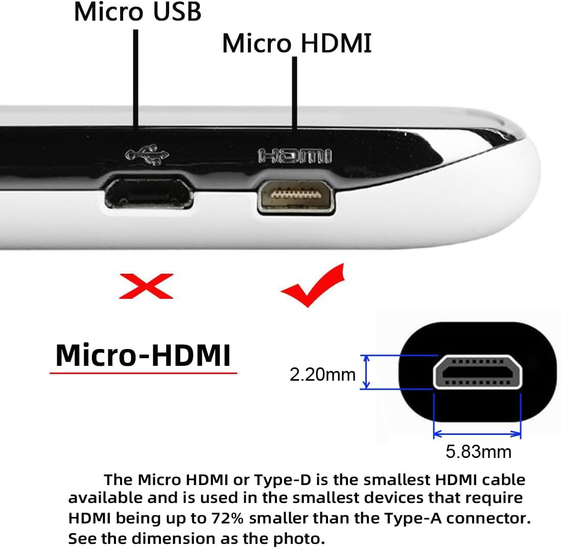 Micro HDMI to HDMI V2.1 Adapter Cable Audio Video 8K 60Hz UltraHD HDTV Cord