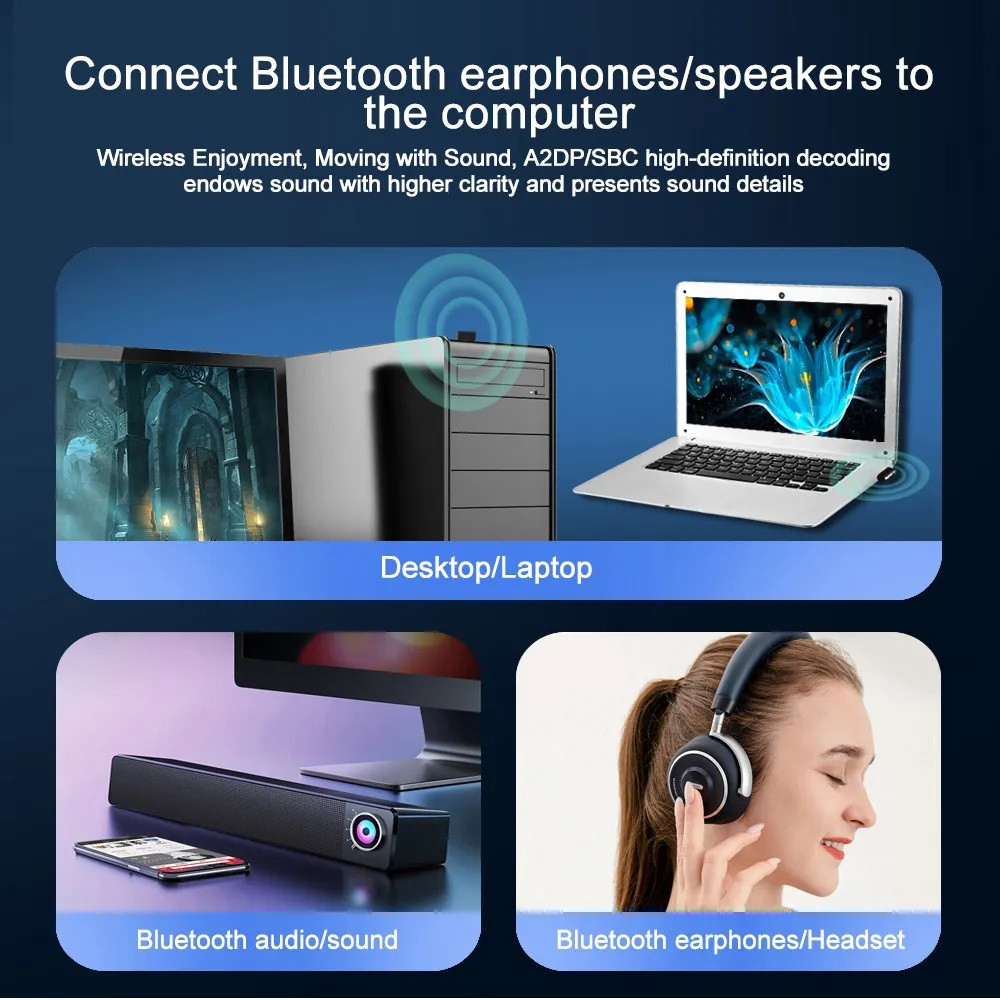 V5.3 Bluetooth USB Adapter Dongle Wireless Receiver for Windows Computer PC Laptop PS3 Xbox One Supports Mouse Keyboard Speaker Headset