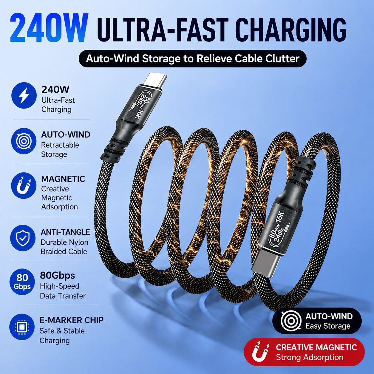 Item photo. Show listing details page. Listing USB4 USB-C Magnetic Retractable Cable 80Gbps 240W PD 16K Fast Charge Data Sync USB4 USB-C Magnetic Retractable Cable 80Gbps 240W PD 16K Fast Charge Data Sync