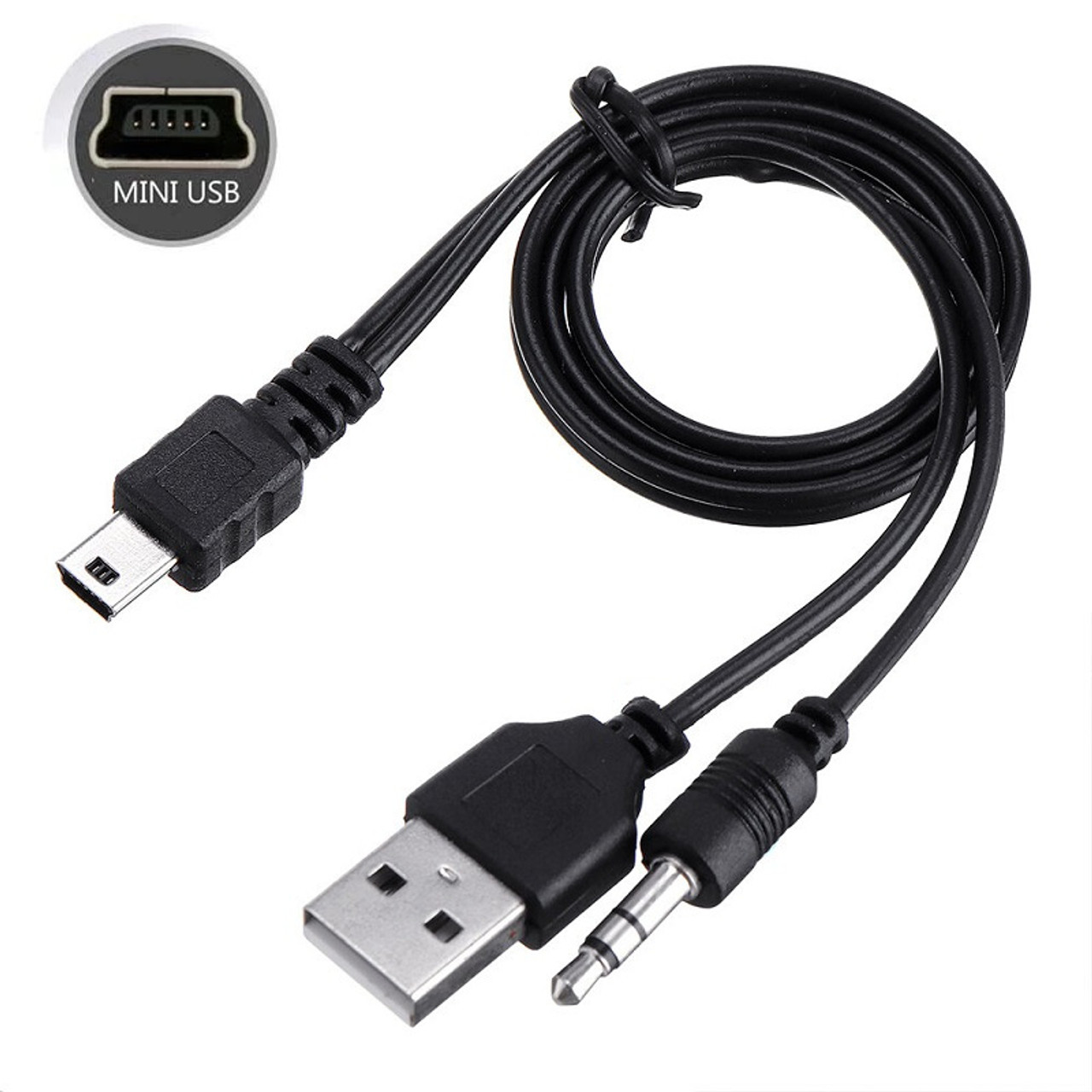 Mini USB to 3.5mm AUX Stereo Audio Adapter Cable With USB Power Supply 2-in-1 Cord For Bluetooth Speaker GPS MP3 MP4 Player