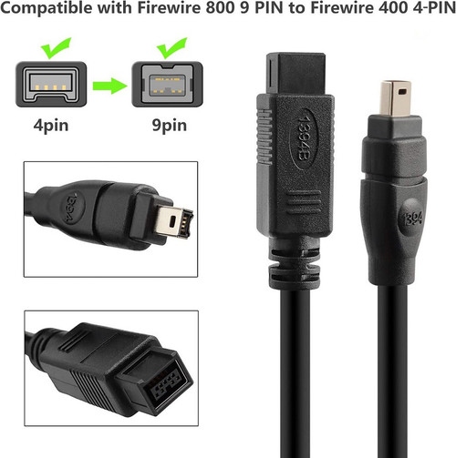 Firewire IEEE1394 800 to 400 9-Pin to 4-Pin Adapter Cable 1.8M  M/M Cord