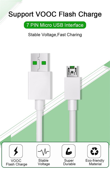 Micro USB 7Pin Charger Adapter Cable Data Sync Power Supply Cord 2M 1M OPPO VOOC Flash Charging Fast Charger Compatible