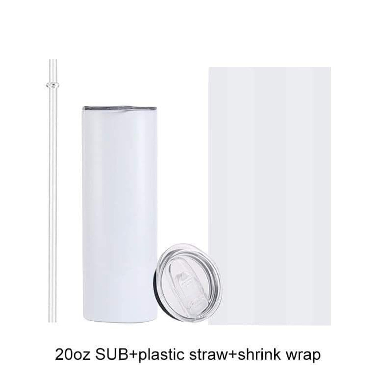 Sublimation Tumbler 20oz, Straw, Rubber Bottom, & Shrink Wrap