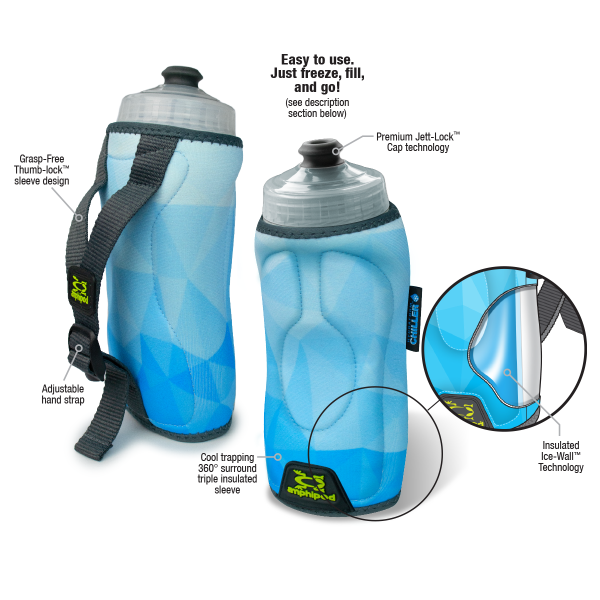 Amphipod Hydraform Handheld 12oz Bottle | Ergonomic Running & Fitness Handheld With Strap