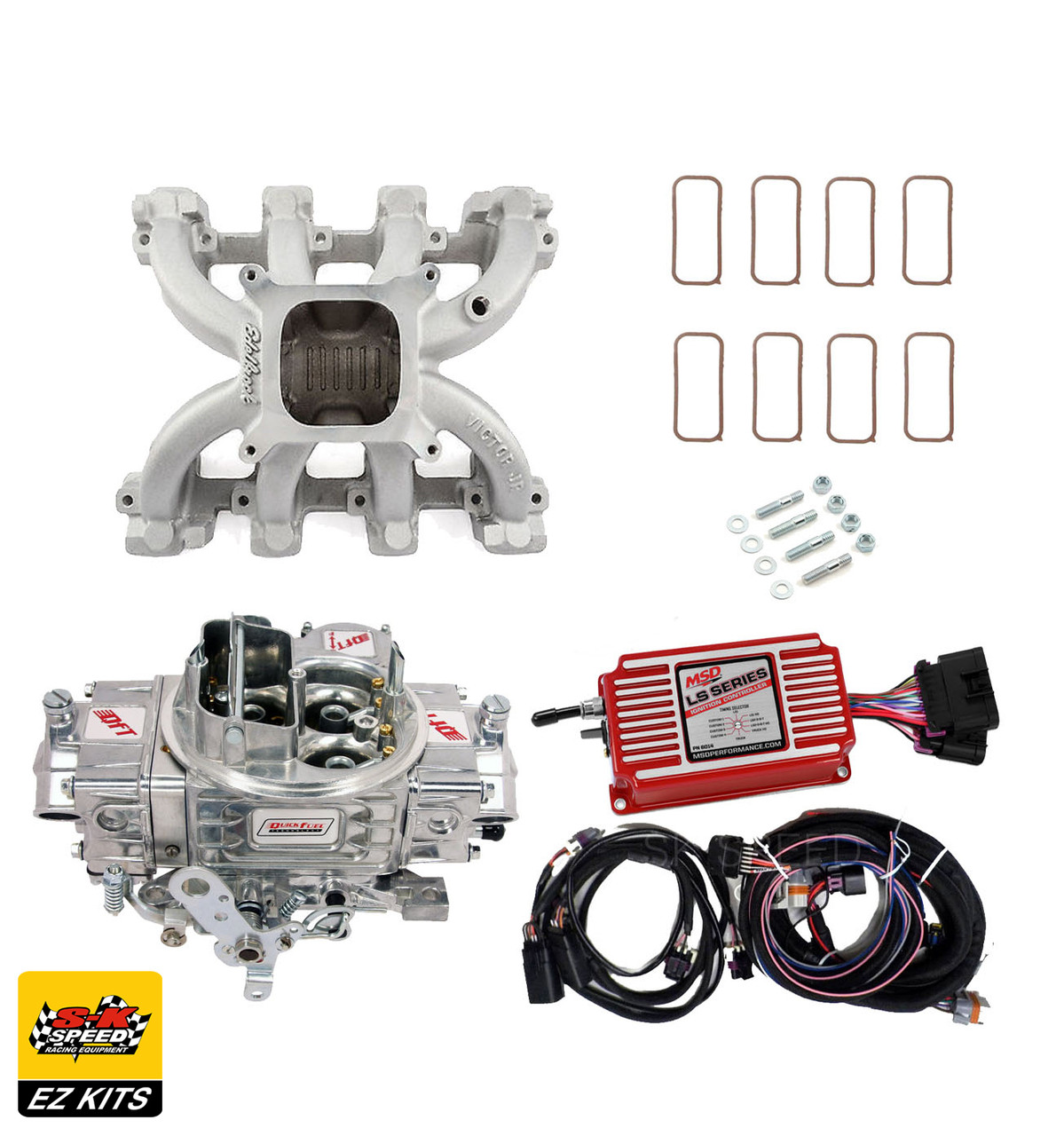 LS1 Carb Intake Kit - Edelbrock Victor Jr/MSD 6014 Ignition/Quickfuel 600 Carb