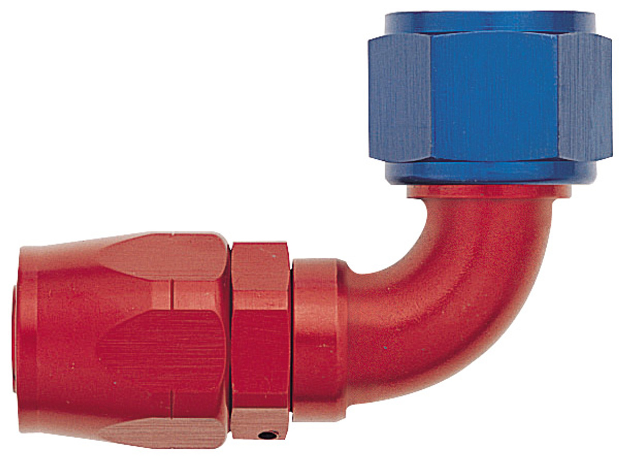 XRP 209006 90 Degree Double Swivel -6AN Female Hose End Red/Blue Anodized - Each
