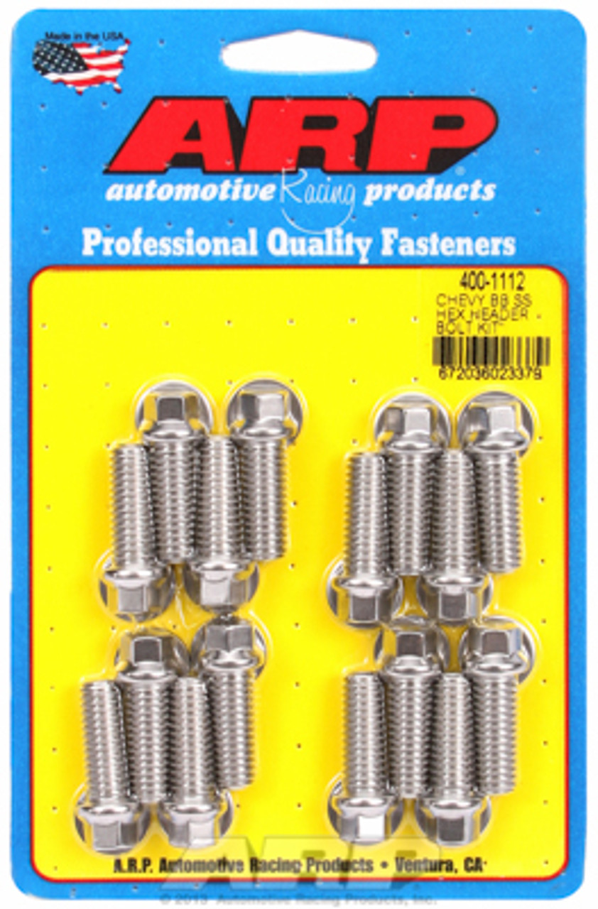 ARP 400-1112 Stainless Header Bolts 3/8" Hex Head Set of 16 - 1.00" UHL BBC/Ford