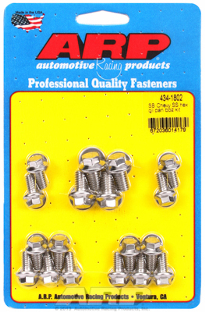 ARP 434-1802 Stainless Steel Oil Pan Bolt Kit - Small Block Chevy - Hex Head