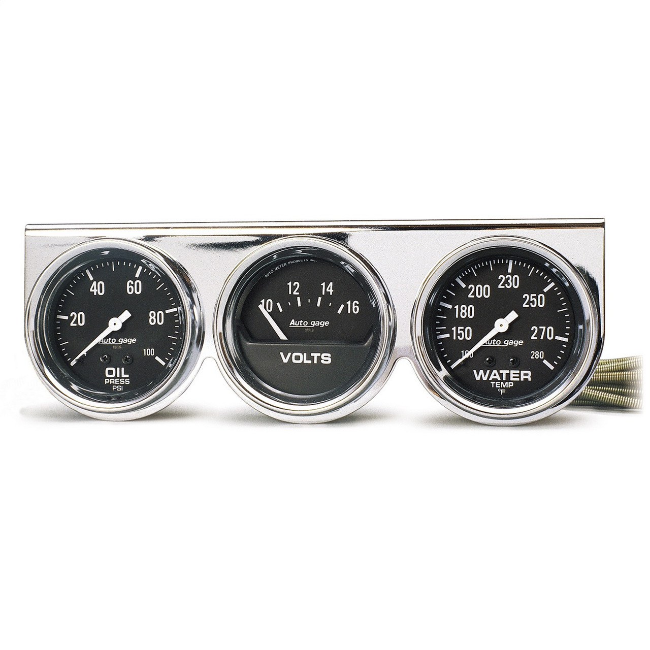 AutoMeter 2399 Autogage Black Oil/Water/Volt Chrome Console