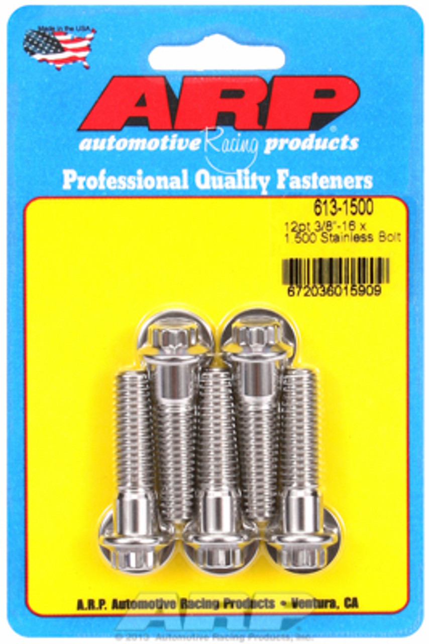 ARP 613-1500 Stainless Steel Bolts - 12 Point Head - 3/8"-16 - 1.500" UHL 5 Pack