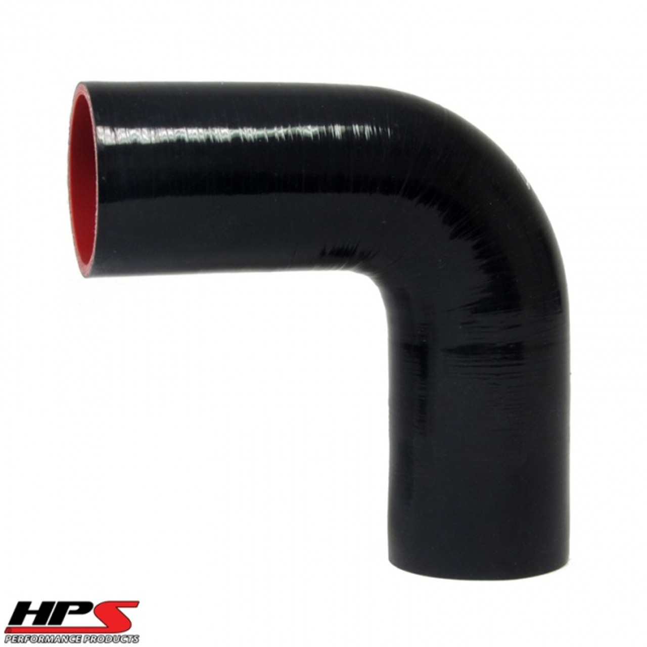 HPS 4 Ply Reinforced 90 Degree Silicone Hose Coupler 1.5" ID - 4" Leg Black