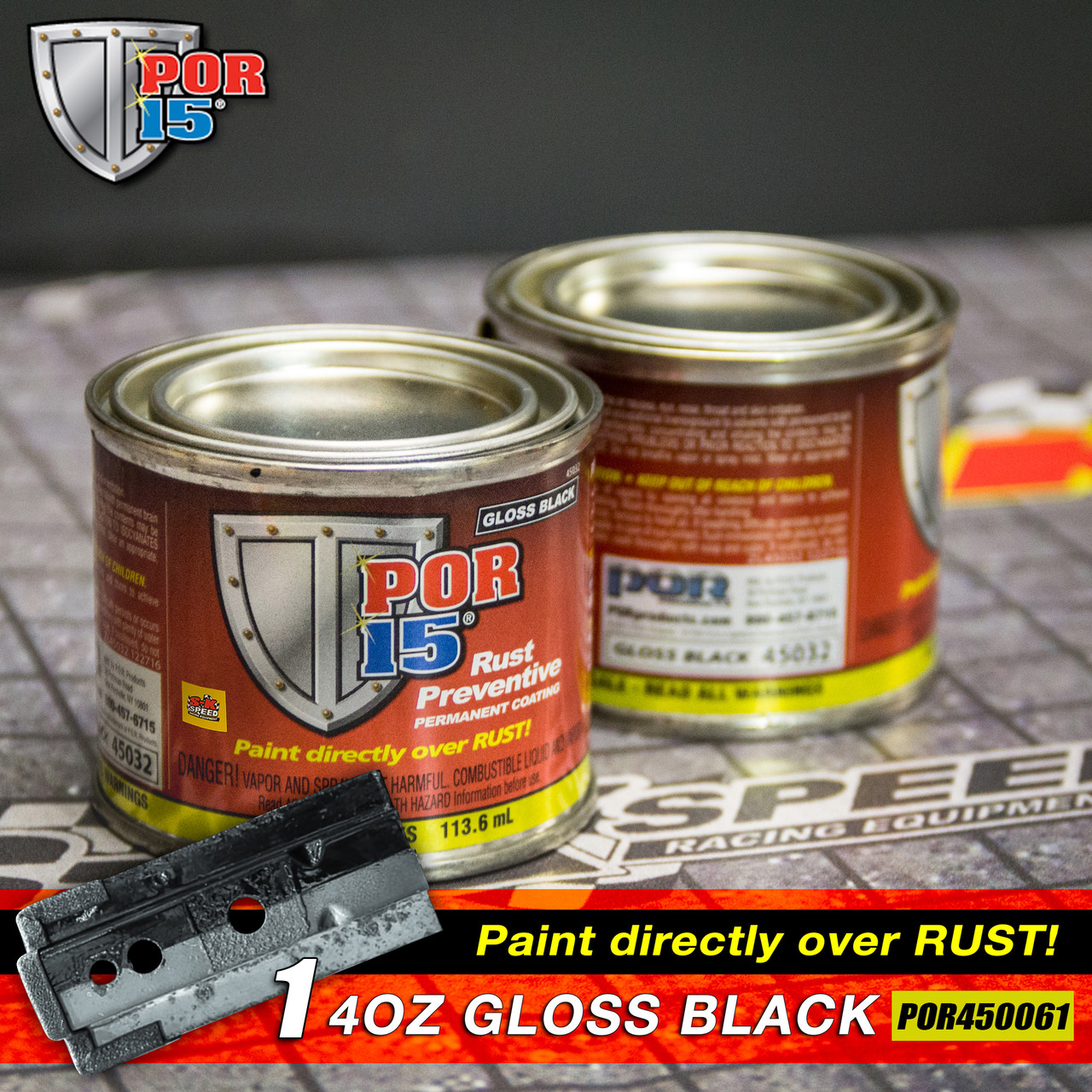 POR 15 450061 (1) 4oz Can Gloss Black Rust Preventative Paint - Paint Over Rust!