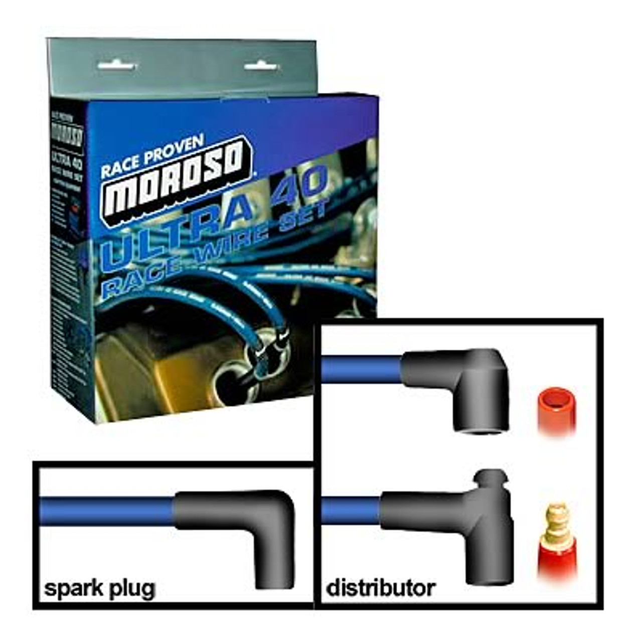 Moroso 73800 Ultra 40 8.65mm Spark Plug Wires - Universal 90 Degree Boots - Blue