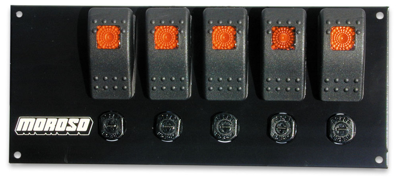 Moroso 74181 Flat Surface Mount Fused Rocker Switch Panel w/ 5 Lighted Switches