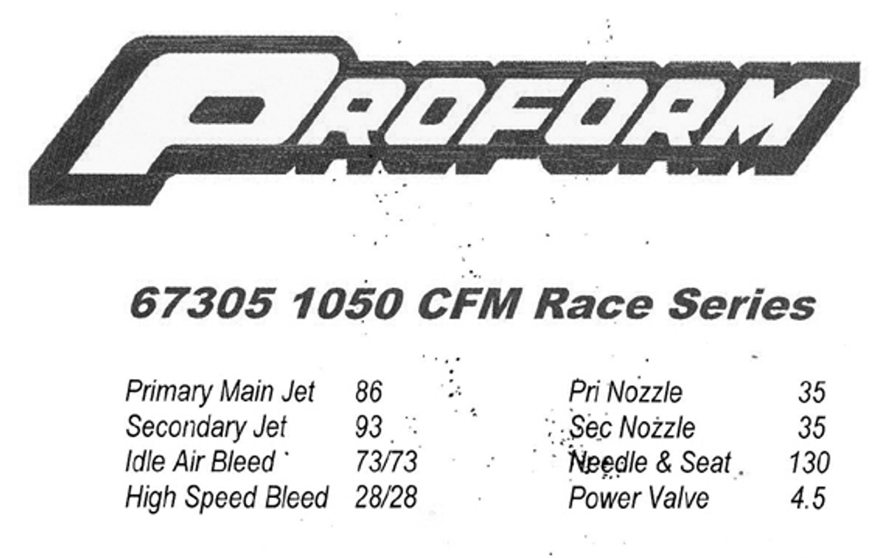 Proform 67305 Black Race Series 1050 CFM Mechanical Secondary Carb Aluminum