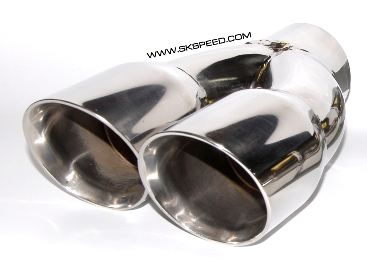 Polished Stainless Quad Slant Exhaust Tips Single 2.5" inlet/ Dual 3" Outlet